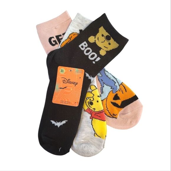 Disney Winnie The Pooh Halloween 3 Pack Crew Socks NWT - Picture 1 of 15